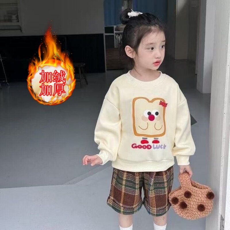 2026韩版时尚潮流百搭女童秋冬上衣洋气可爱卡通宝宝加绒加厚卫衣
