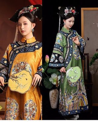 清朝皇太后服装皇后吉服清代女宫廷故宫写真印花中国古装氅衣旗装