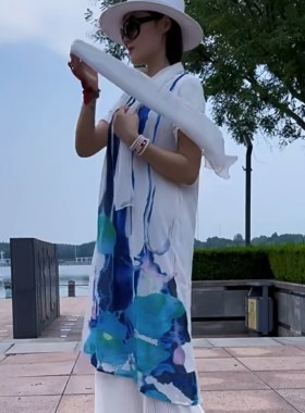 杨丽萍裙子同款双层棉麻连衣裙春款显瘦无袖民族风长裙宽松腰短袖
