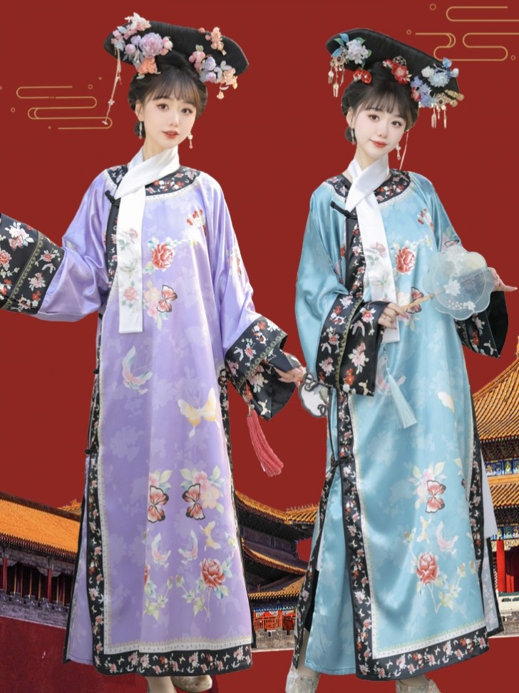 贵妃清代女清朝格格服重工氅衣印花旗装旗汉服宫廷连衣裙古代裙
