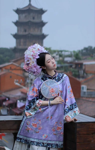 两件套氅衣印花国风服代旗袍马面裙汉民族服舞台装服演出古装女
