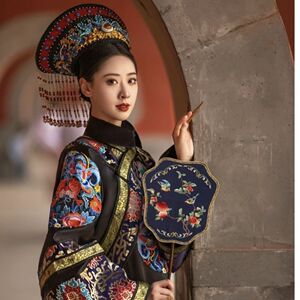春新款传统服饰原创清汉女淳工印花祺装古风非汉服连衣裙大袖古装