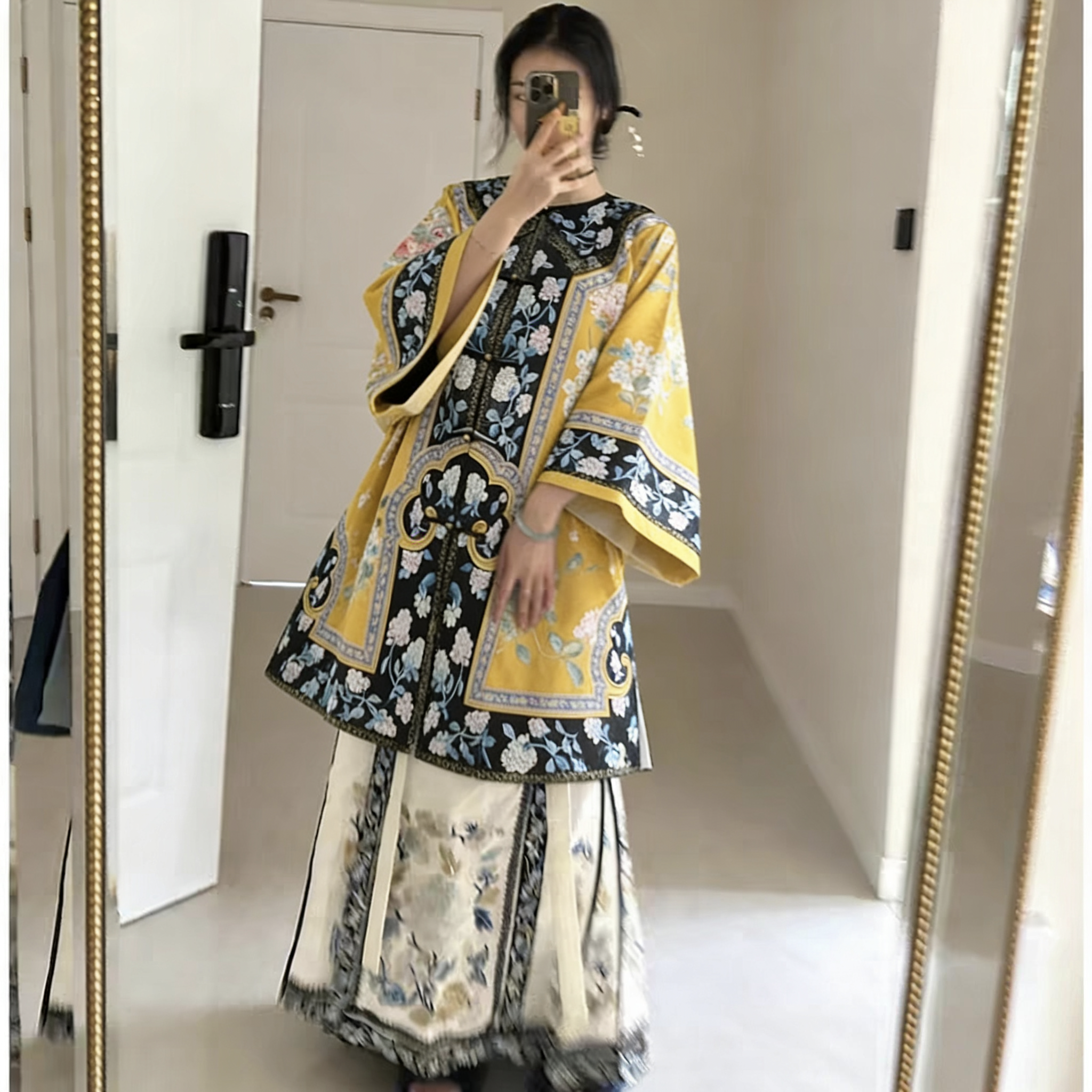 套装故宫印花清代旗装琼花马褂中国风清汉服装上衣马面裙多色盘扣