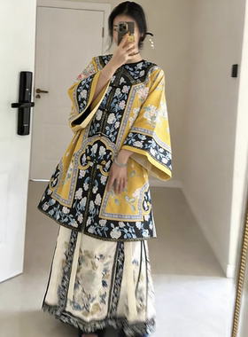 套装故宫印花清代旗装琼花马褂中国风清汉服装上衣马面裙多色盘扣