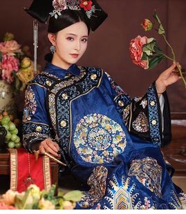 清朝吉服皇服装故宫写真古董宫廷古装氅衣清代女装服饰重工印花女