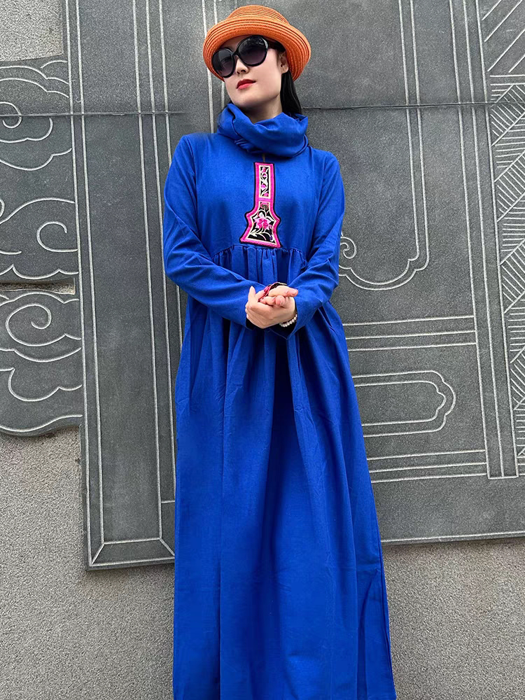 杨丽萍同款原创复古民族风夏季新款女装刺绣连衣裙中国风长袖无