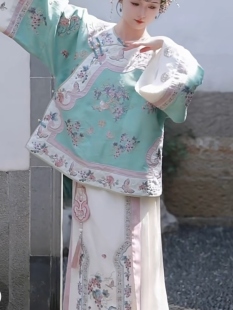 两件套时光兰若清嘉提花全开襟格格复原印花氅衣旗服宫装马面裙子