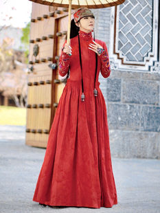 杨丽萍刺绣连衣裙春中式民族风气质国风盘扣云南拉萨旅行拍照宽松