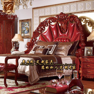 实木床婚床真皮床高端复古雕花别墅公主床双人床主卧床定制 欧式