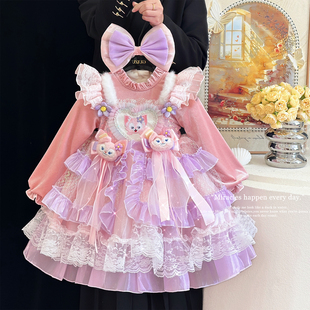 洛丽塔女童连衣裙冬装儿童粉色Lolita生日公主裙高级感洋装蓬蓬裙