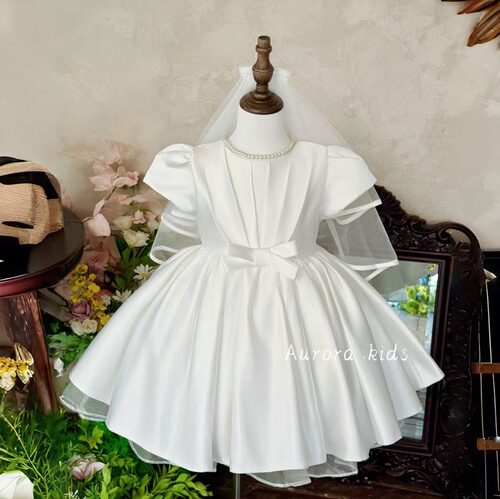 女童高端礼服裙夏白色蓬蓬公主裙