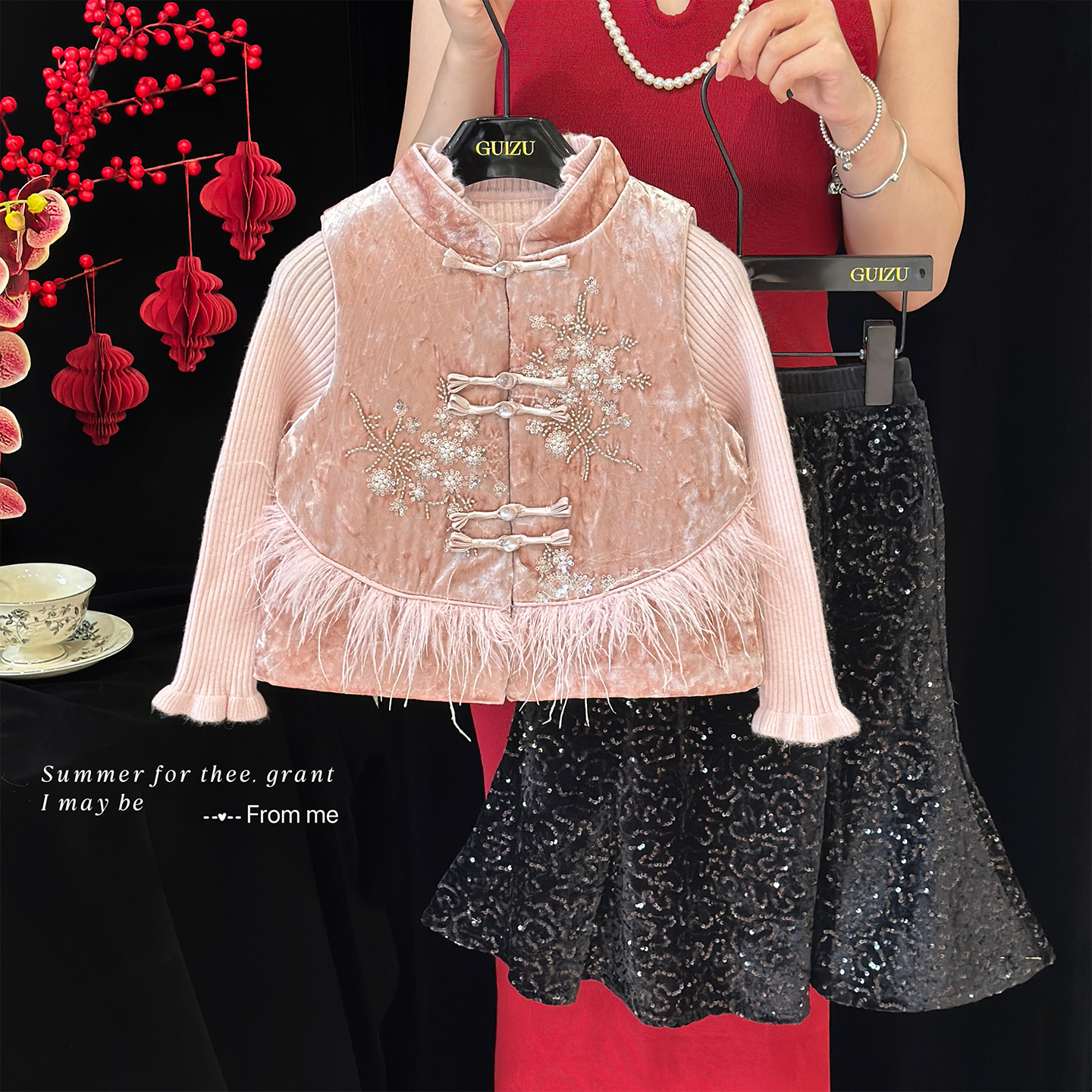 女童加厚拜年服冬季红色新年装