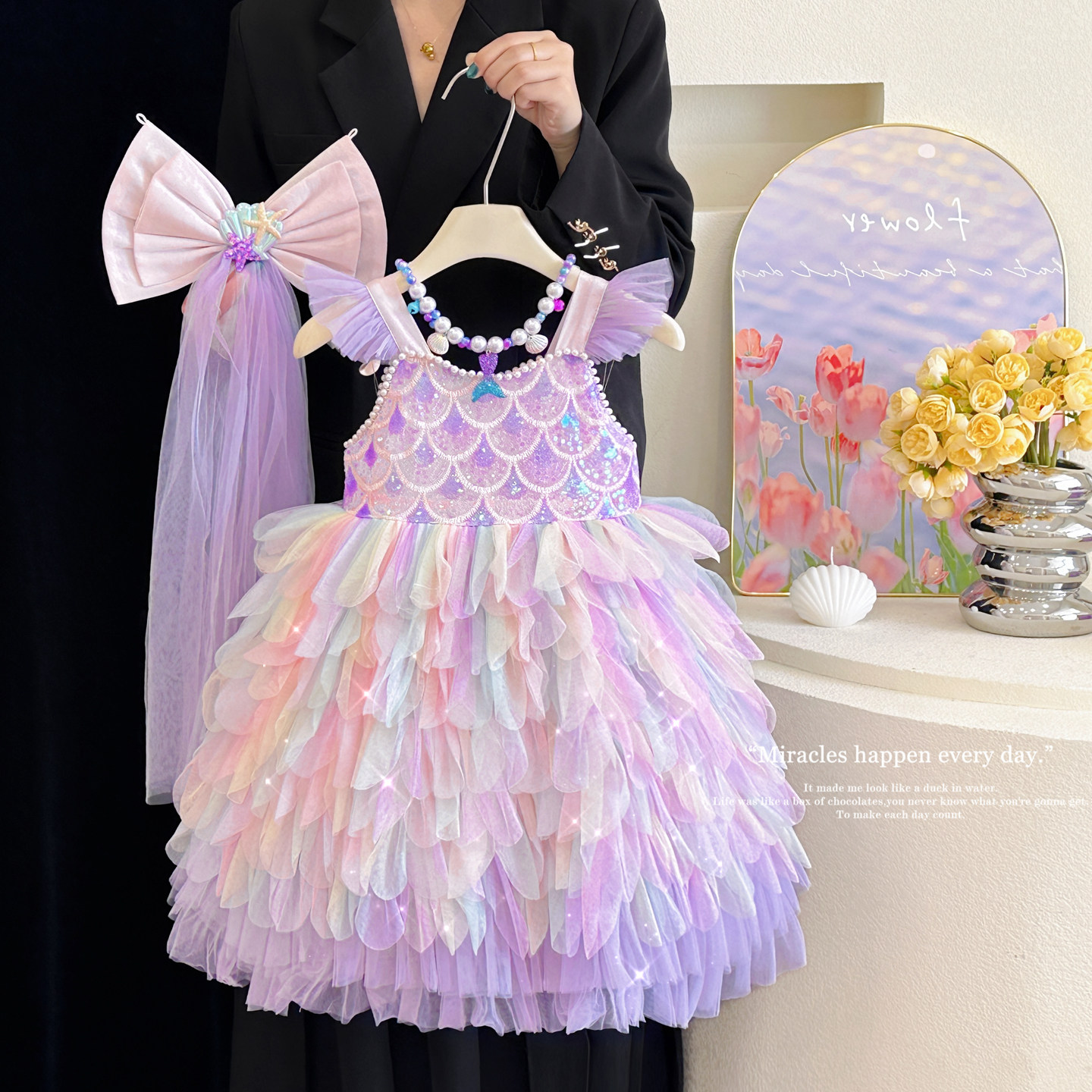 美人鱼公主裙女童夏装高端小女孩吊带生日礼服裙子洛丽塔蓬蓬纱裙