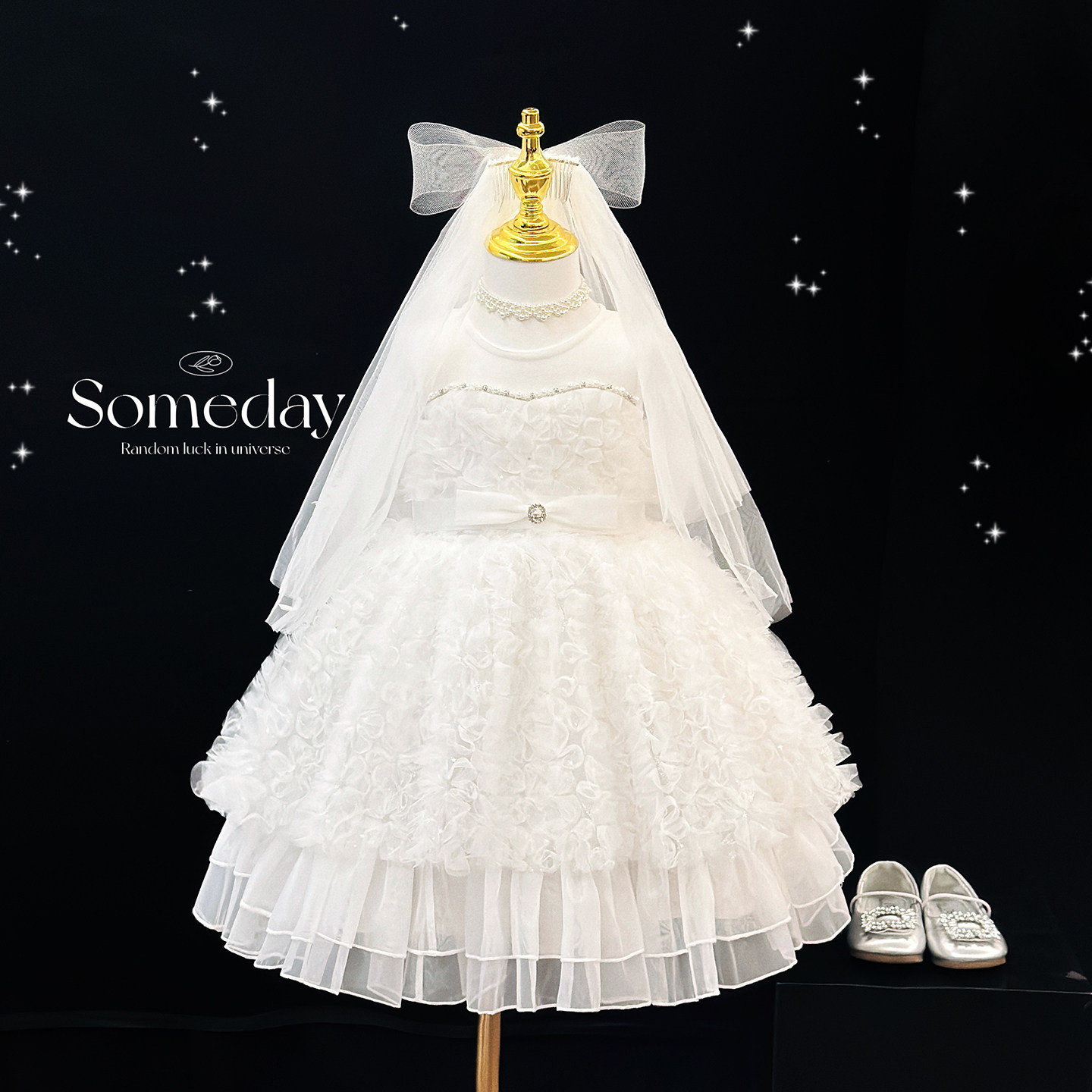 女童白色礼服裙夏季儿童生日公主裙高级感花童婚纱主持人演出服装