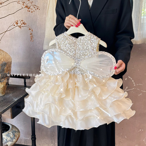 女童连衣裙翅膀公主裙亮片蓬蓬裙