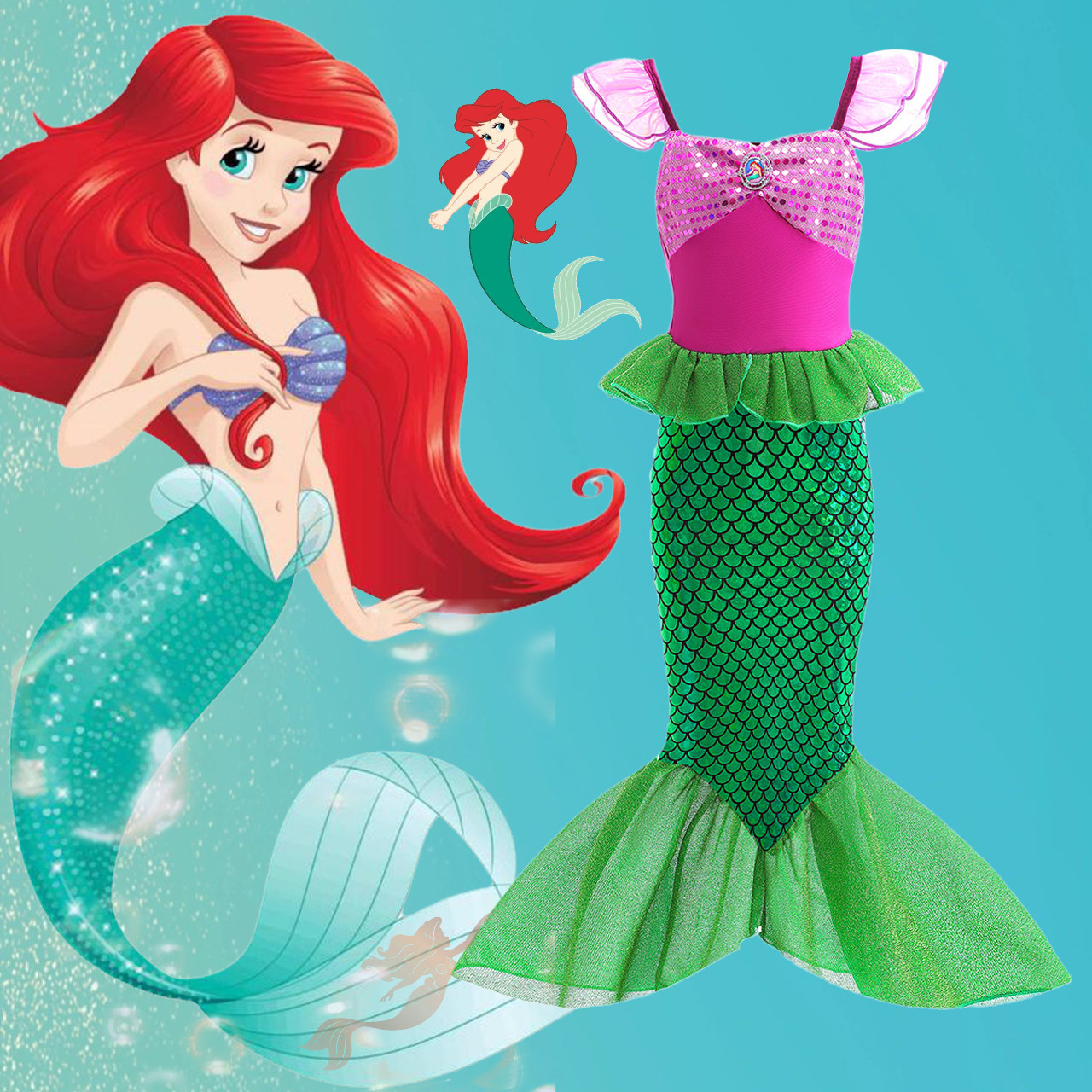 女童美人鱼公主裙夏季2024新款洋气人鱼姬连衣裙儿童亮片鱼尾裙子