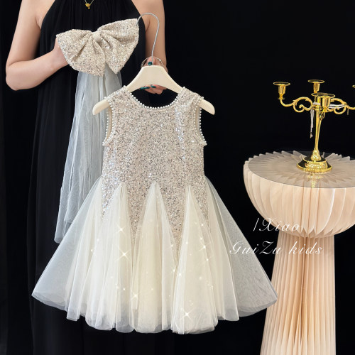 女童夏季生日宴珍珠背心人鱼裙