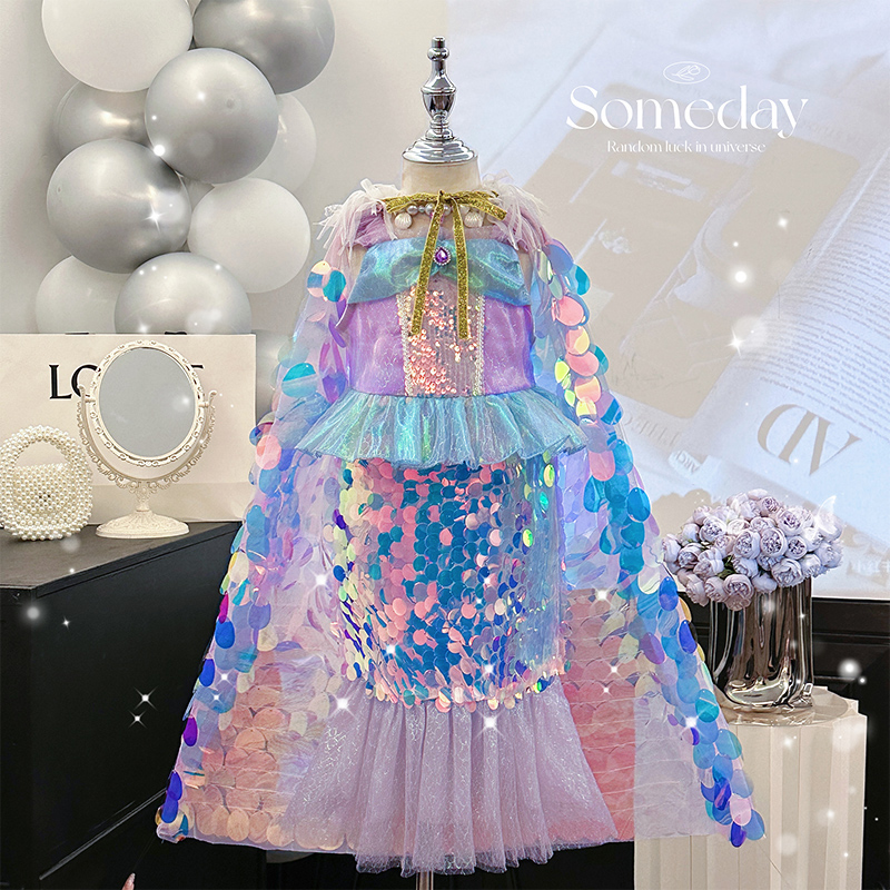 女童爆款美人鱼公主裙亮片鱼尾裙