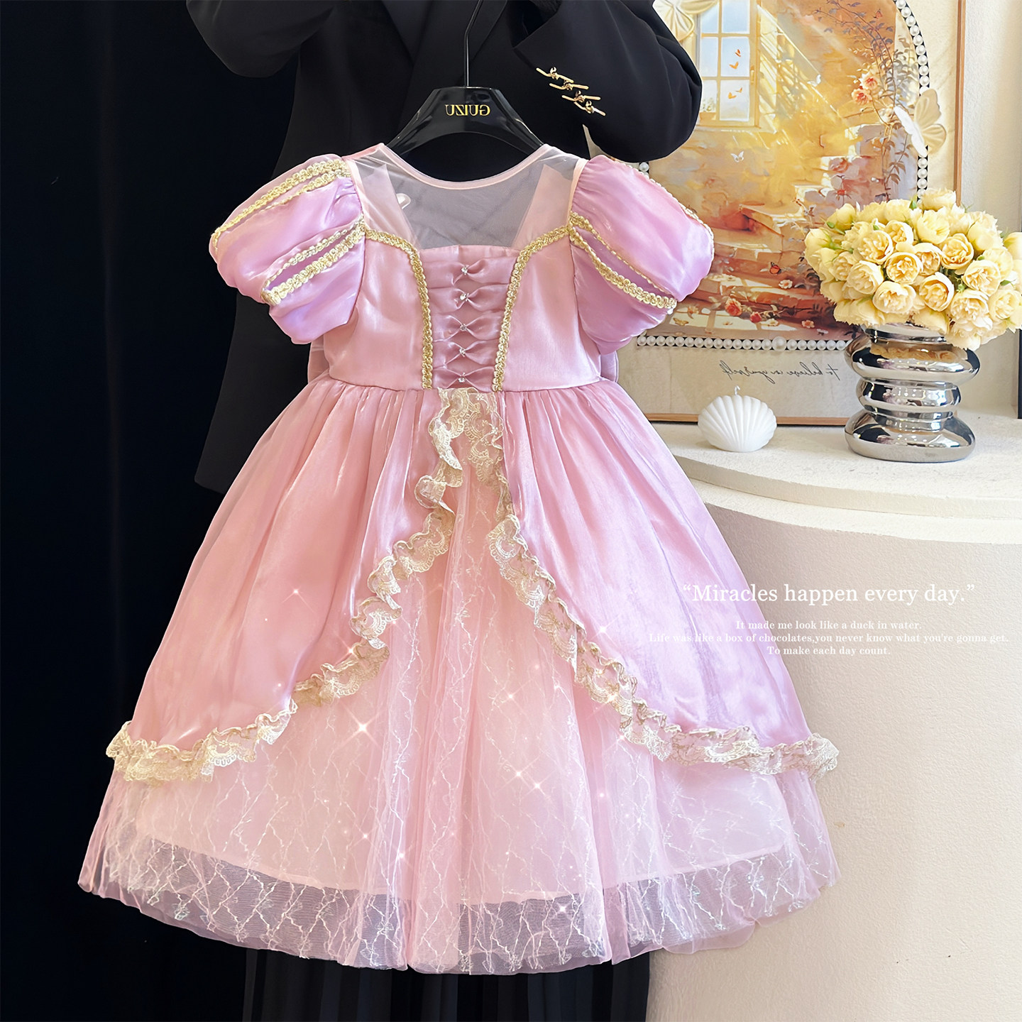 女童连衣裙夏季儿童长发公主裙超仙粉色演出蓬蓬裙洛丽塔生日礼服