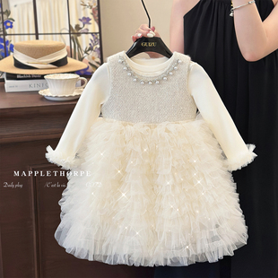 女童小香风连衣裙秋冬季洋气儿童生日礼服蓬蓬裙宝宝高级感公主裙