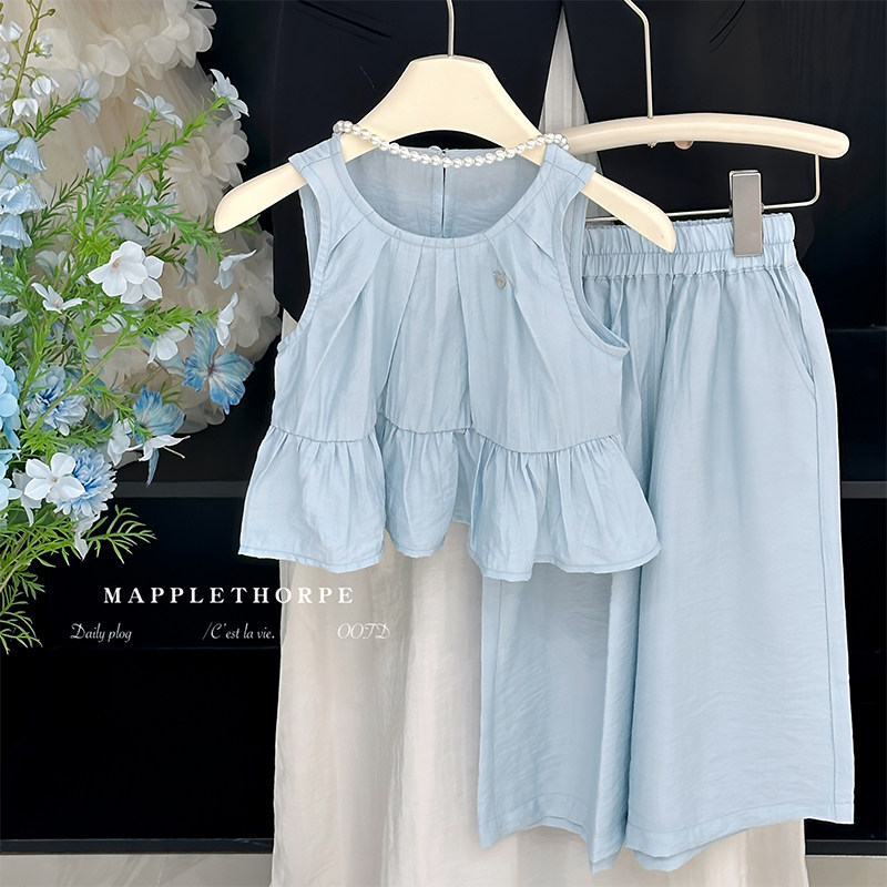 女童套装夏装2025新款宝宝无袖衬衫阔腿裤薄款洋气儿童韩系两件套,童装/婴儿装/亲子装,套装,淘宝优惠券,粉丝福利购,淘宝优惠卷