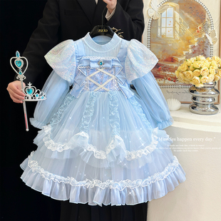 女童爱莎公主裙冬装洋气小女孩艾莎生日礼服裙冰雪奇缘毛衣连衣裙