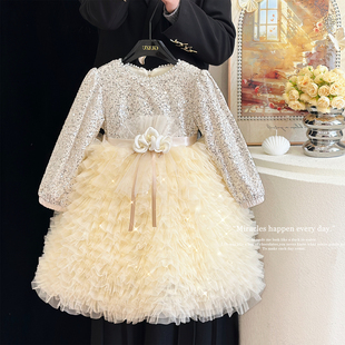 高级感女童连衣裙冬装富家千金感裙子加绒女宝生日宴小礼服公主裙