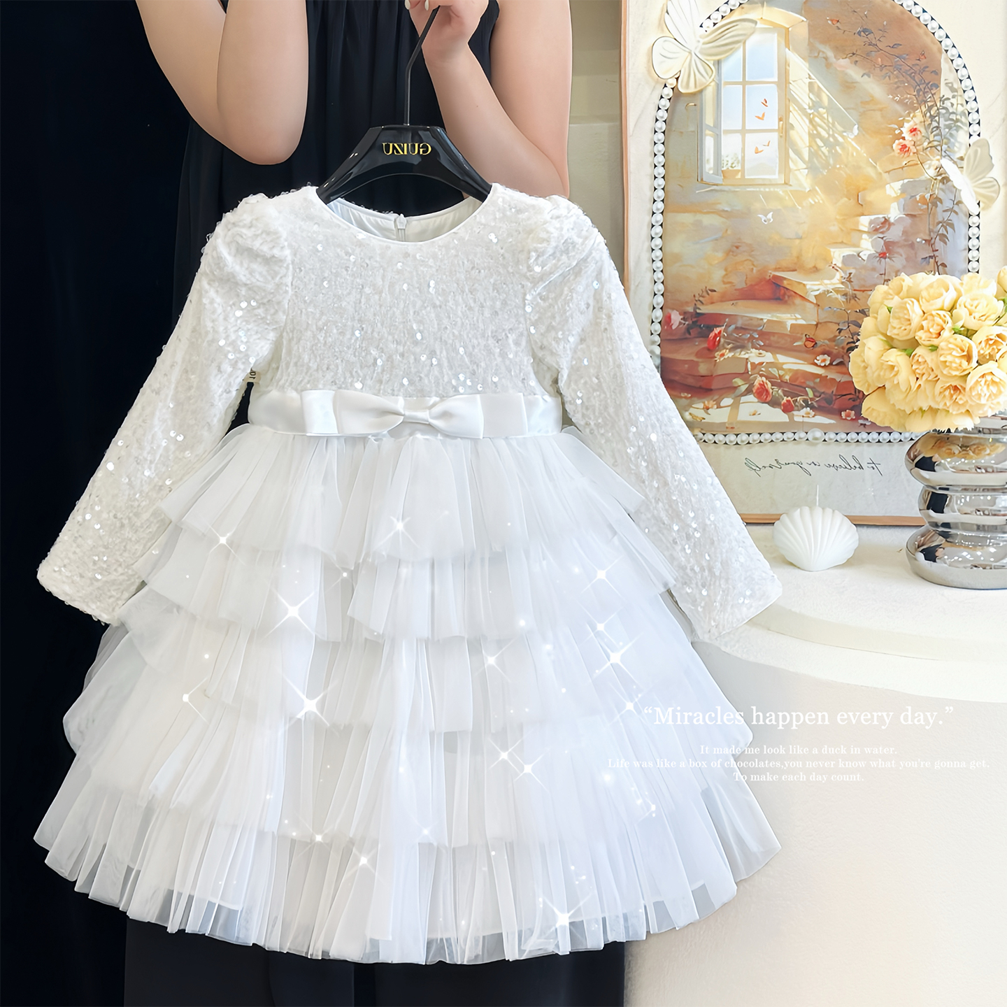 高级感女童秋冬白色蛋糕裙