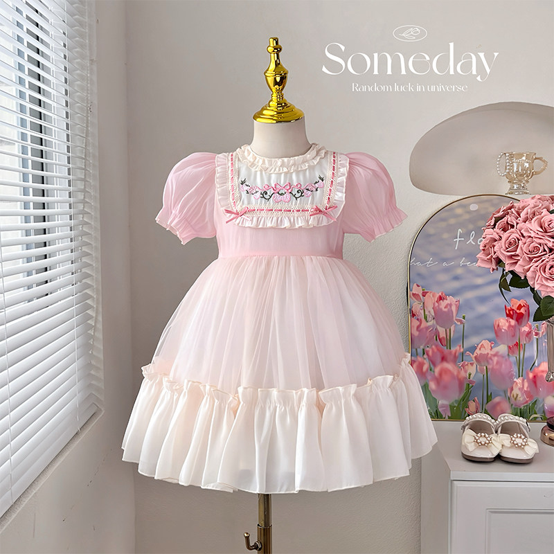 女童洛丽塔公主裙2025夏装儿童甜美粉色连衣裙小女孩夏天短袖裙子