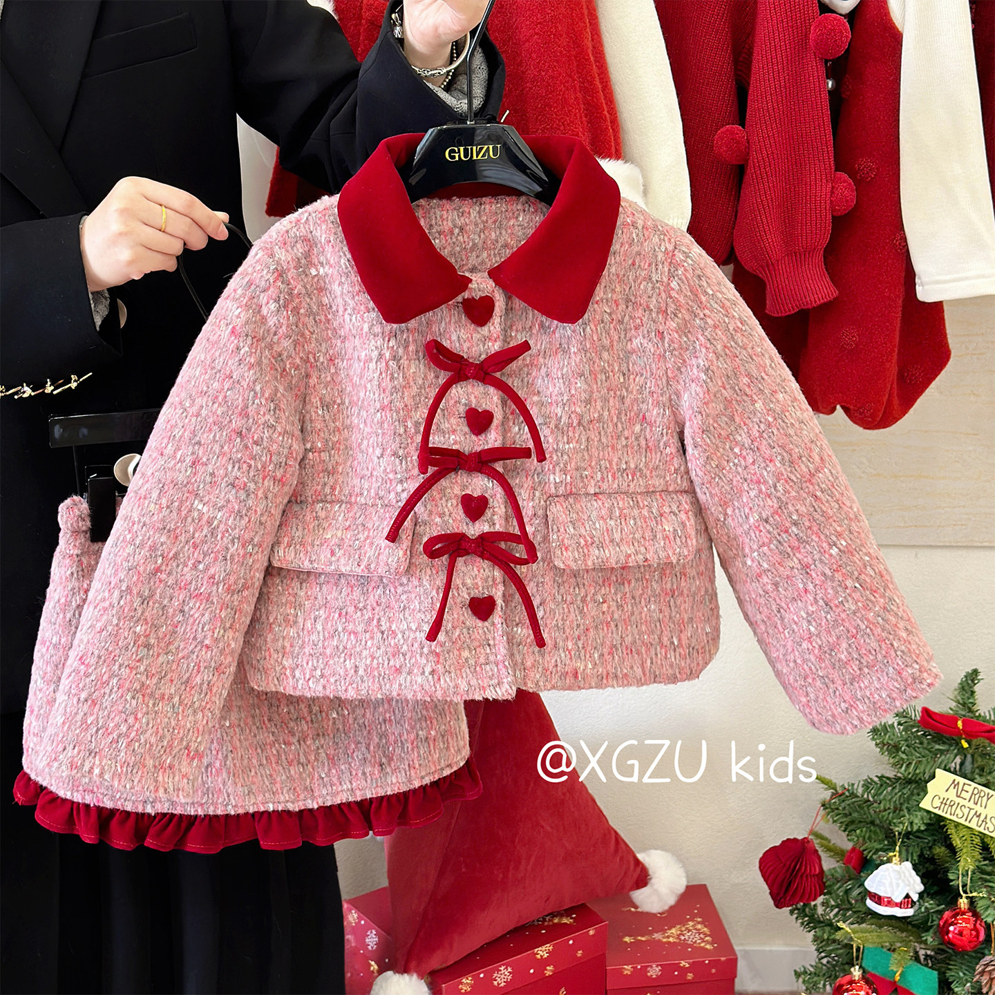 女童小香风套装冬款洋气新年装加厚夹棉外套半身裙儿童红色过年服,童装/婴儿装/亲子装,套装,淘宝优惠券,粉丝福利购,淘宝优惠卷