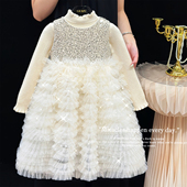 女童连衣裙秋冬款 儿童白色亮片公主裙小女孩高端精致生日宴礼服裙