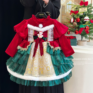 女童圣诞节公主裙冬款儿童洛丽塔加绒蓬蓬纱裙高端洋装生日礼服裙
