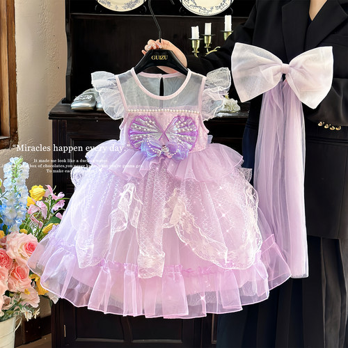 女童洛丽塔公主裙2026夏季六一儿童紫色演出服宝宝生日美人鱼裙子
