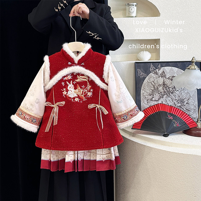 女童汉服连衣裙秋冬装2026红色新年衣服洋气小女孩唐装国风拜年服,童装/婴儿装/亲子装,汉服,淘宝优惠券,粉丝福利购,淘宝优惠卷