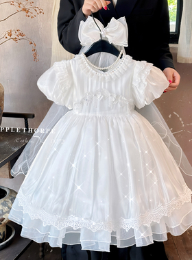 重工女童连衣裙夏季女宝白色花童礼服高级感宴会生日party小裙子