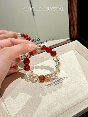 [本命年]天然12mm金箔锦鲤胶花红玛瑙养气血转运招财手串礼物手链