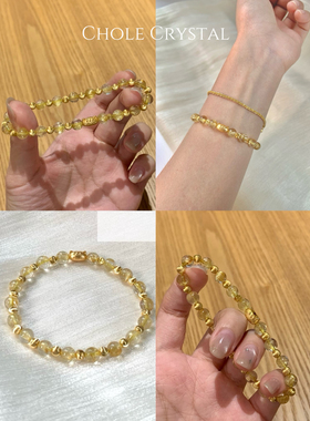 [招财猫]天然正品冰种金发晶黄金色水晶手链925纯银招财轻奢手串