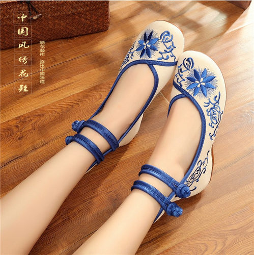 老北京绣花布鞋坡跟单鞋春夏秋款