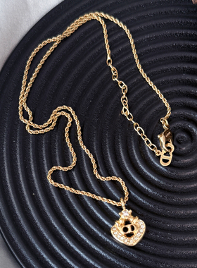 中古正品法国D*ior迪经典字母镶嵌款金色项链