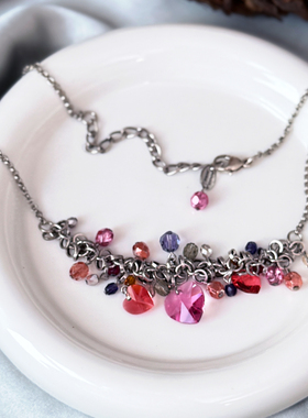 中古法产Poggi多彩爱心水晶项链