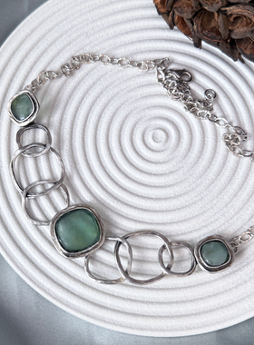 中古欧洲回流手工琉璃925银项链