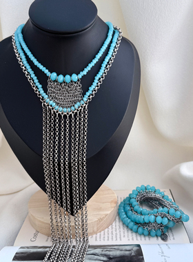 中古法产Babylone paris重工编织视觉系流苏银色项链手镯不退换