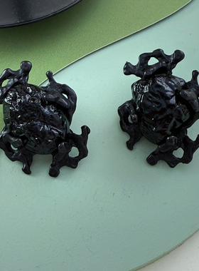 法产正品Gavilane复古之王黑色大夏帕熔岩琉璃耳夹