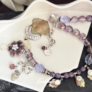 中古法产Reminiscence超美梦幻紫水晶天然贝母项链