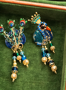 中古美产lunch at the Ritz趣味立体手绘珐琅水钻耳针