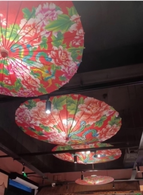 东北大花布伞灯笼吊顶油纸伞灯古典火锅店饭店铺餐厅装饰吊灯定制
