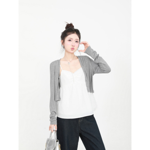 白色吊带背心女慵懒针织开衫外套女秋季新款显瘦韩里韩气两件套装