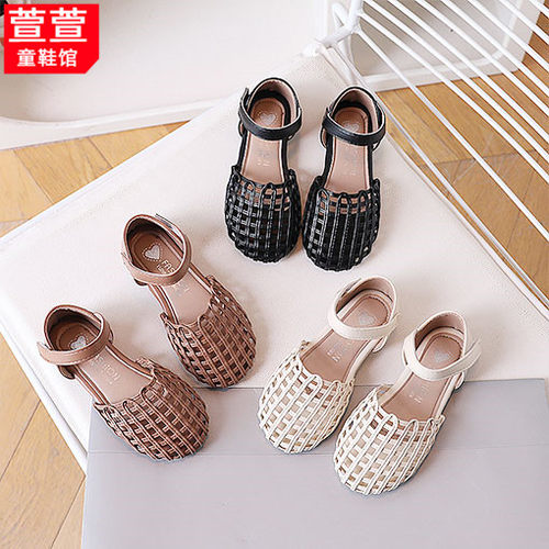 夏天包头镂空女童凉鞋网格