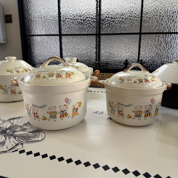 景德镇正品彩色小熊珍宝砂锅直筒耐高温粗陶砂锅家用明火干烧不裂