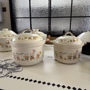 景德镇正品彩色小熊珍宝砂锅直筒耐高温粗陶砂锅家用明火干烧不裂